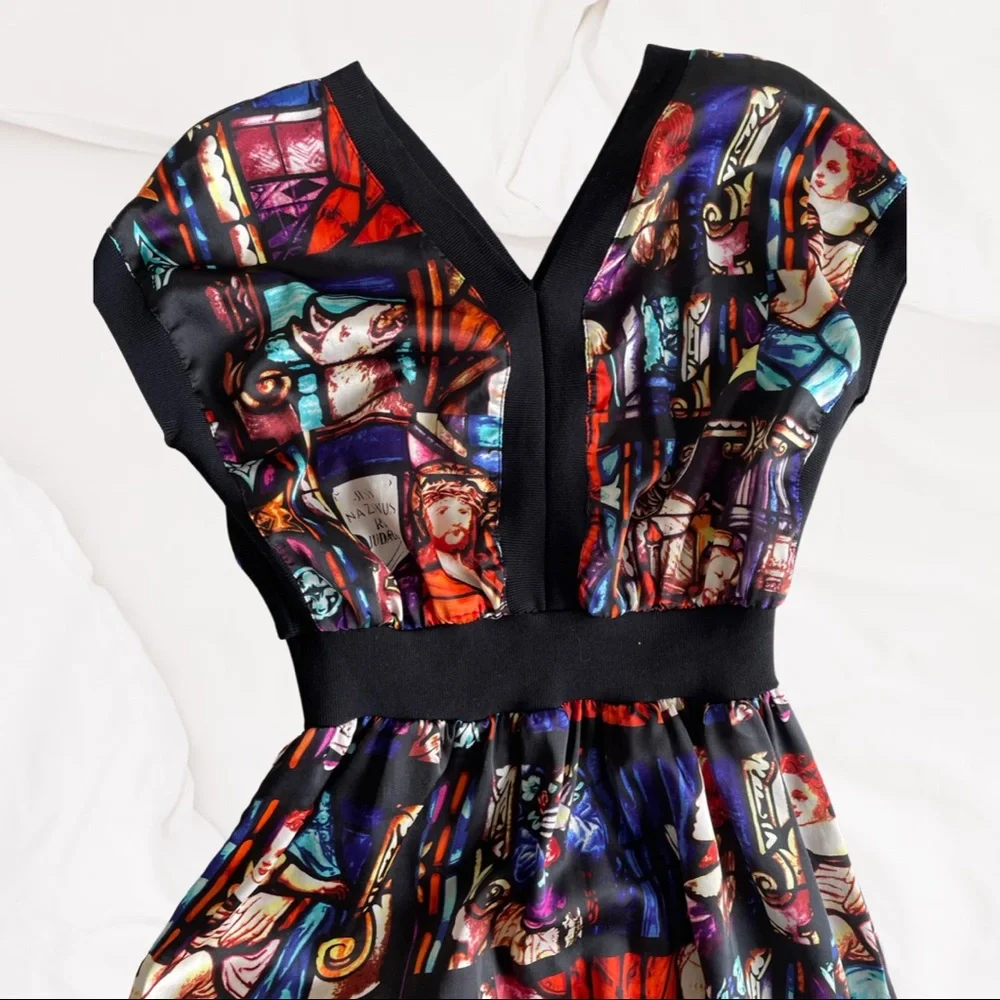 Divine PURUIDI Italian designer maxi dress with stained glass biblical print - Picture 6 of 10